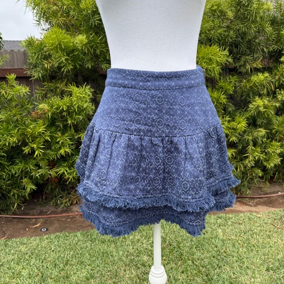 LoveShackFancy Meli Skirt Winter Blues Small Blue Fringe Ruffle Mini Small‎ - Picture 1 of 9